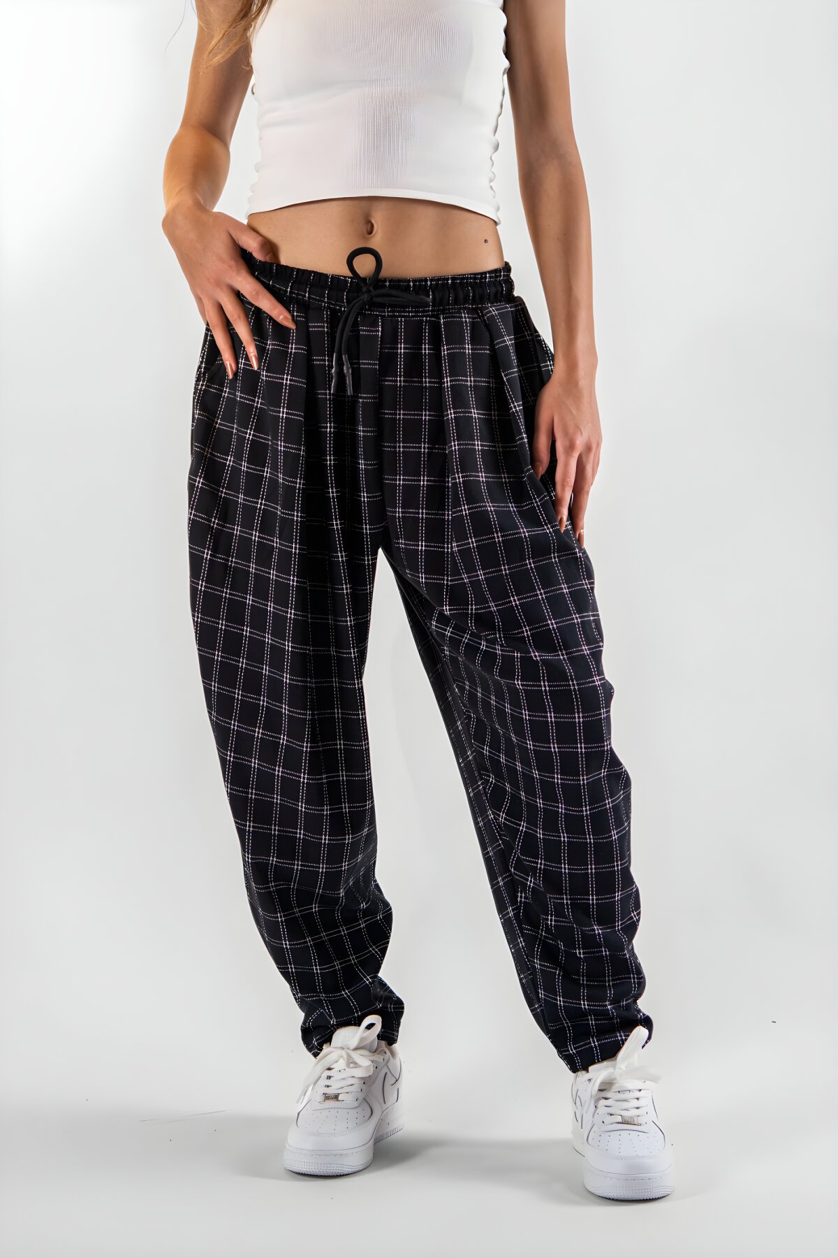 بنطلون شروال أسود جاكار كاروهات بكسرات - MEXICO SUPERBLUE