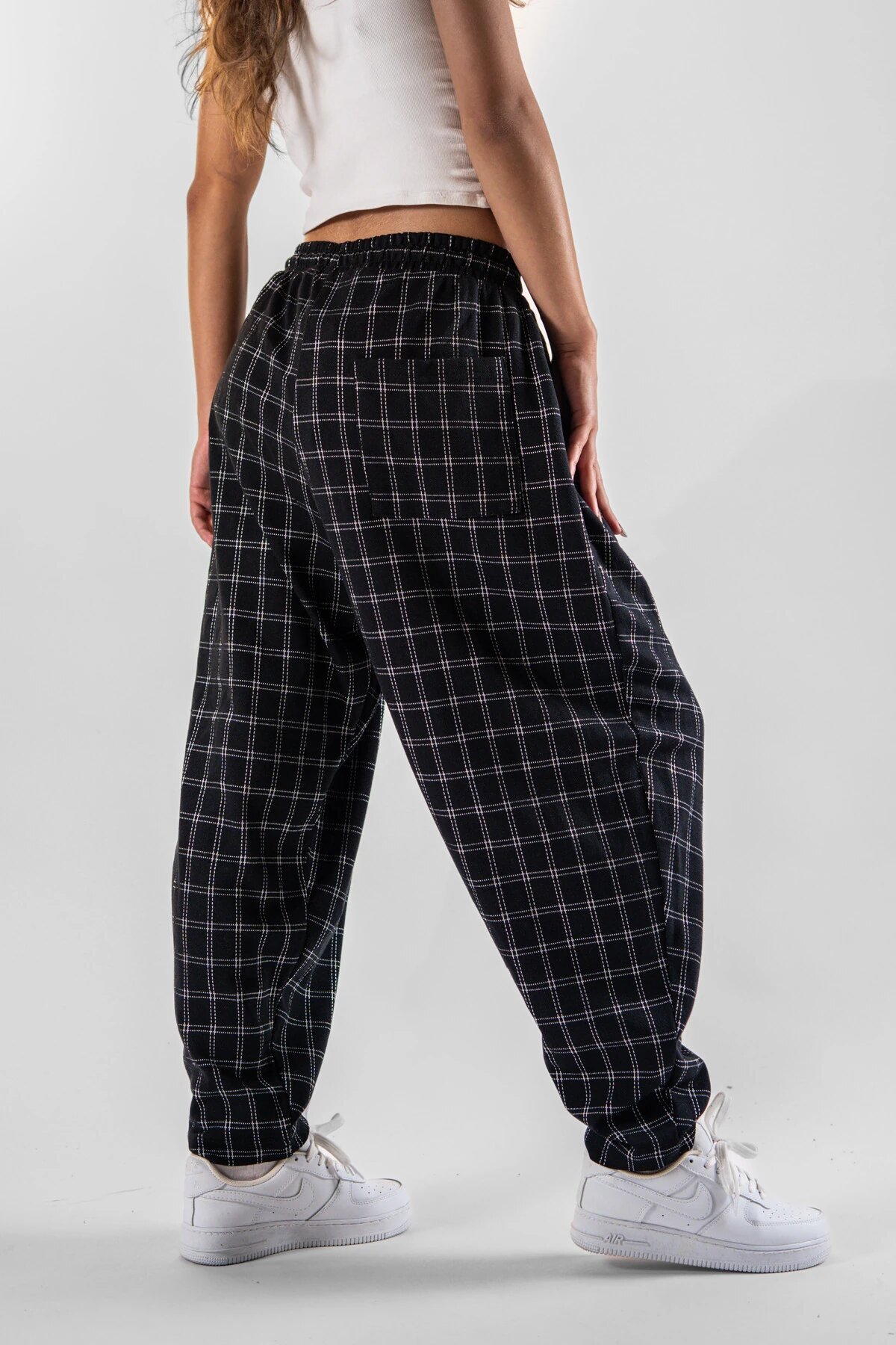 Harem Plaid Jacquard Pleated Pants - Black - MEXICO SUPERBLUE
