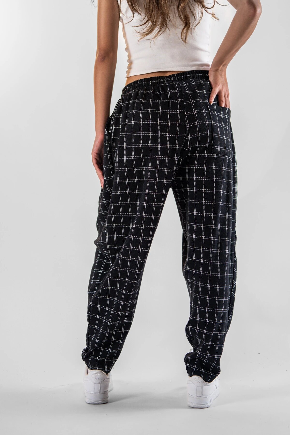Harem Plaid Jacquard Pleated Pants - Black - MEXICO SUPERBLUE