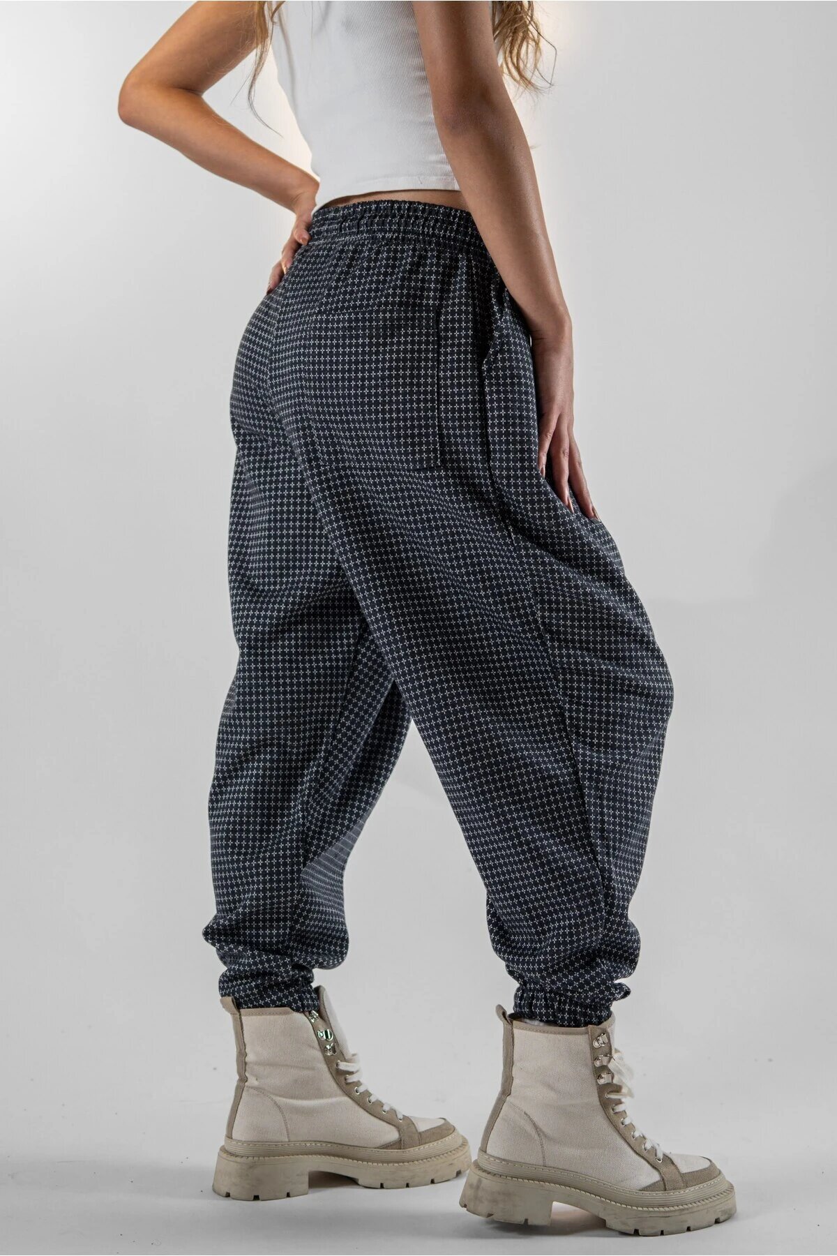 Harem Jacquard Pleated Pants - Black - MEXICO SUPERBLUE