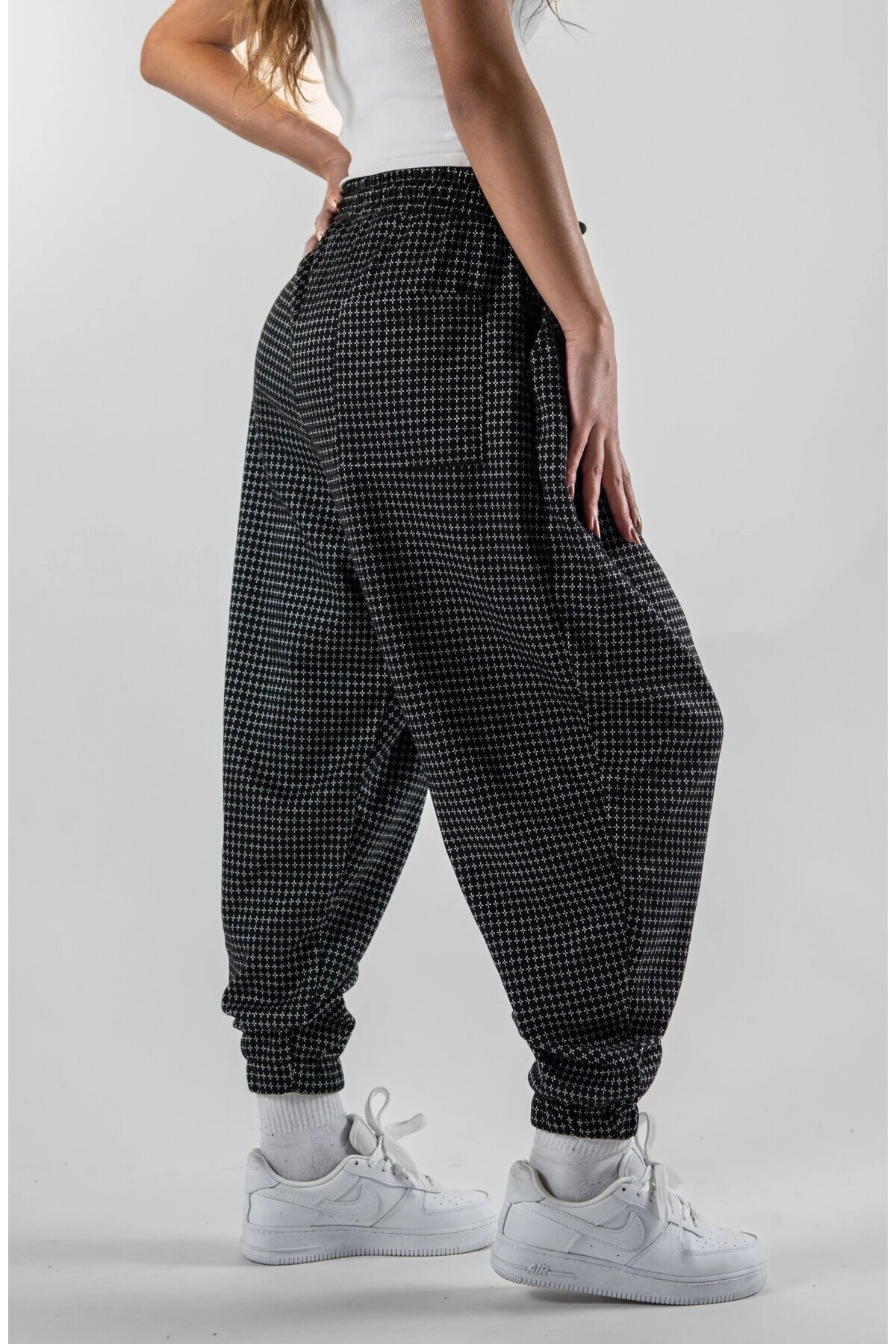 Harem Jacquard Pleated Pants - Black - MEXICO SUPERBLUE