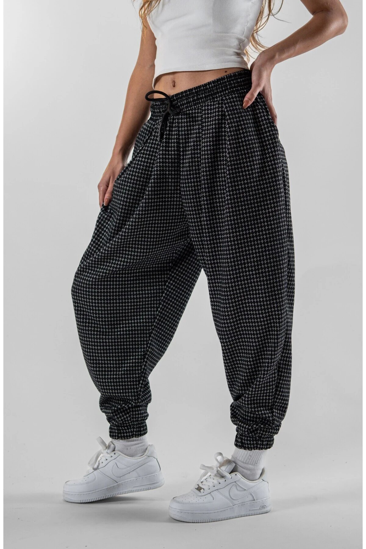 Harem Jacquard Pleated Pants - Black - MEXICO SUPERBLUE