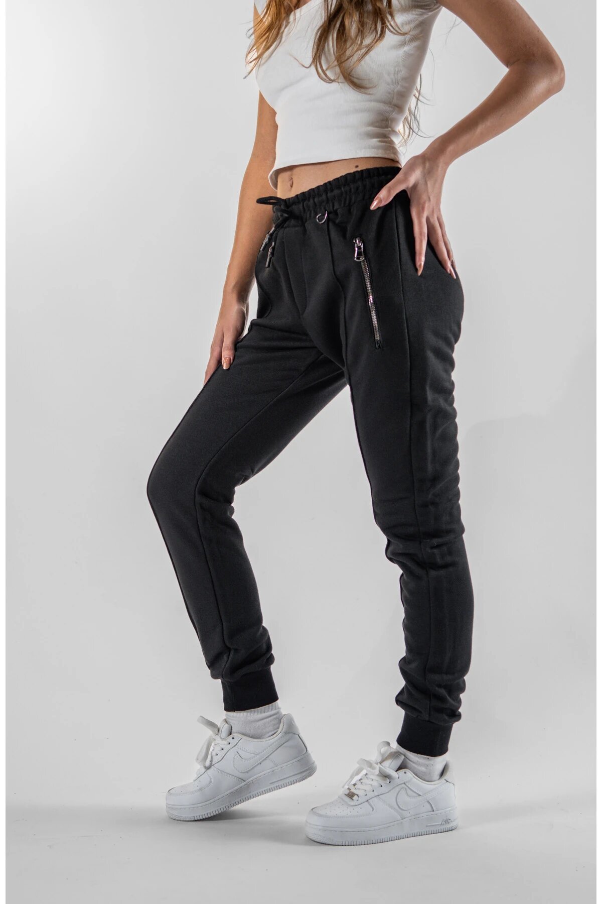 Elasticated Hem Zipper Pocket Jogger Pants - Black - MEXICO SUPERBLUE