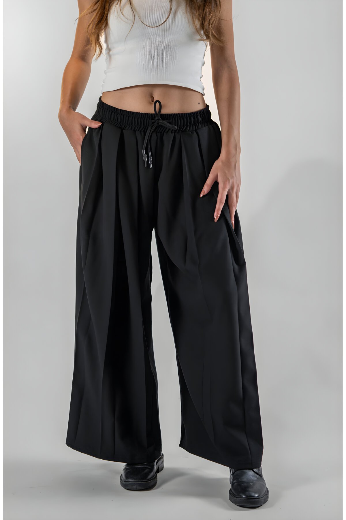 Samurai Design Pleated Pants - Black - MEXICO SUPERBLUE