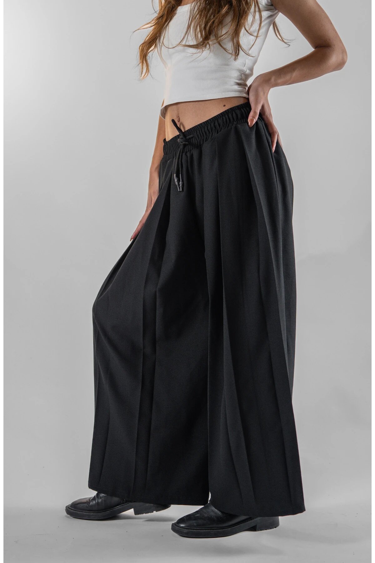 Samurai Design Pleated Pants - Black - MEXICO SUPERBLUE