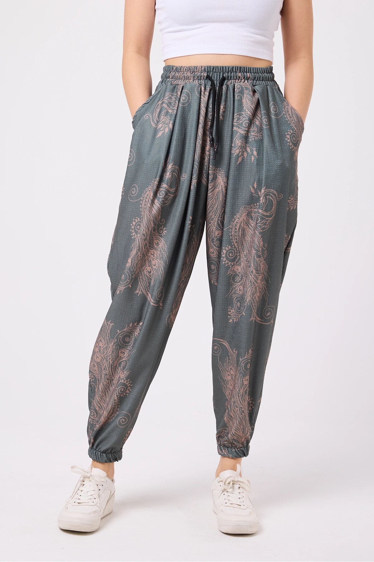 Street Style Sporty Harem Printed Pants - Green - MEXICO SUPERBLUE