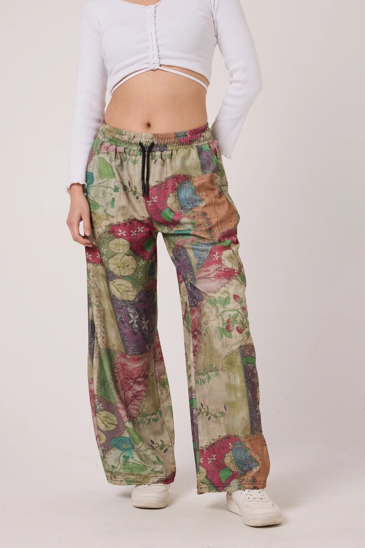 Baggy Sporty Printed Crinkle Pants - Green - MEXICO SUPERBLUE
