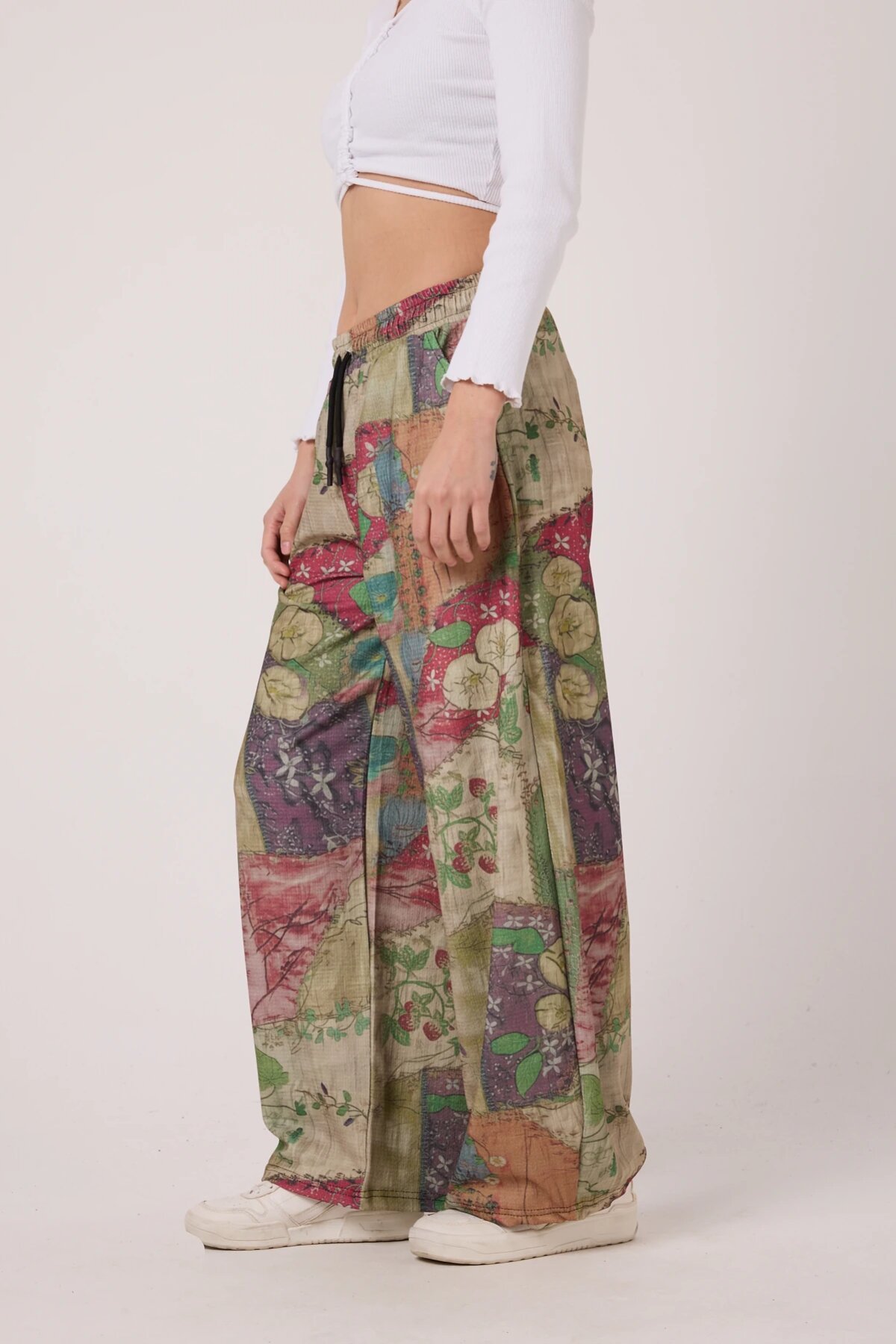 Baggy Sporty Printed Crinkle Pants - Green - MEXICO SUPERBLUE