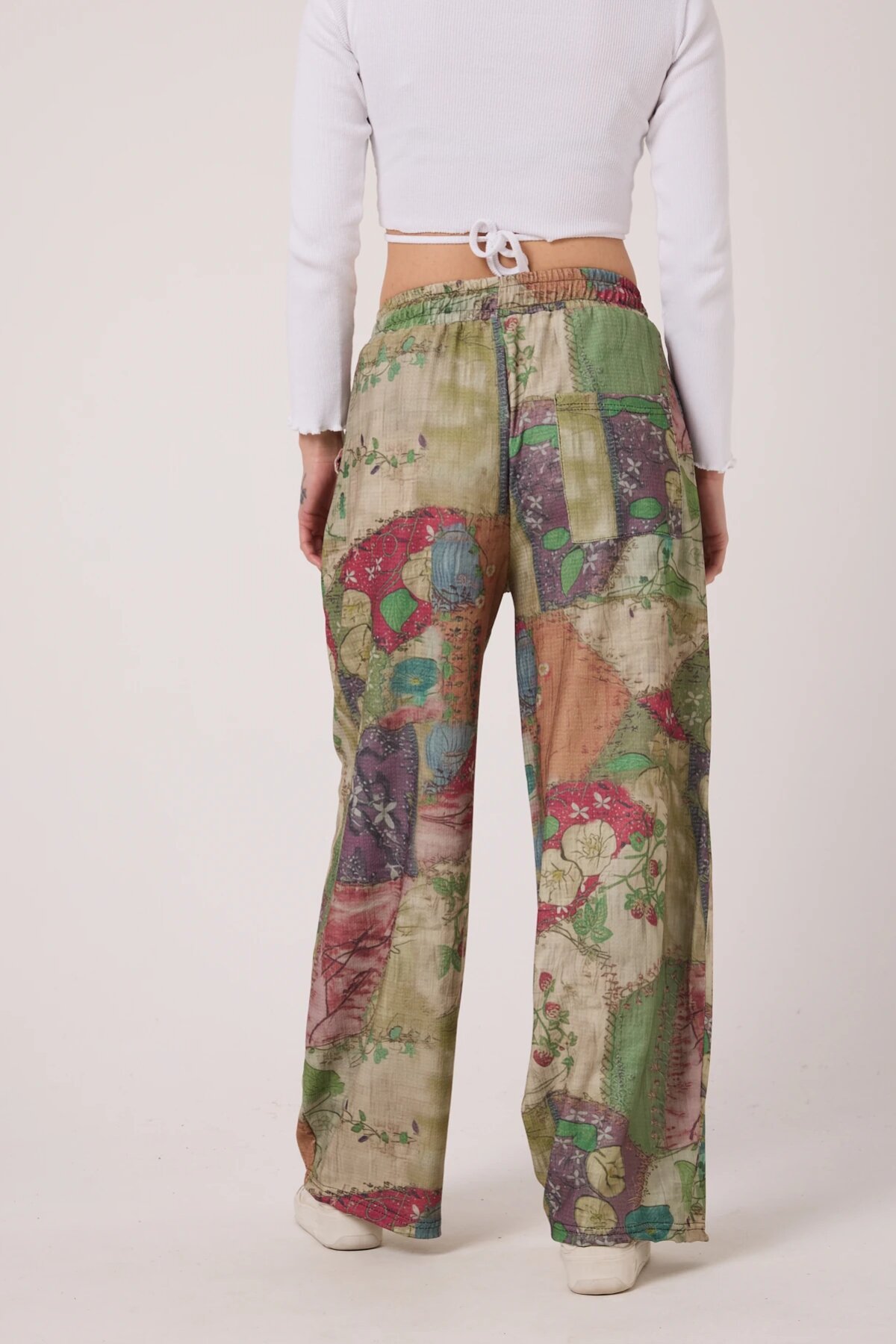 Baggy Sporty Printed Crinkle Pants - Green - MEXICO SUPERBLUE