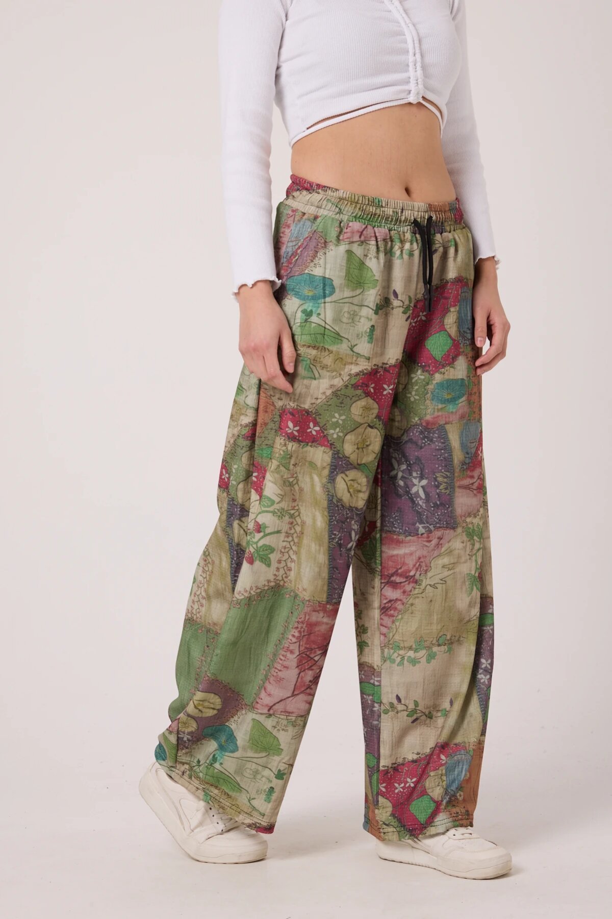 Baggy Sporty Printed Crinkle Pants - Green - MEXICO SUPERBLUE