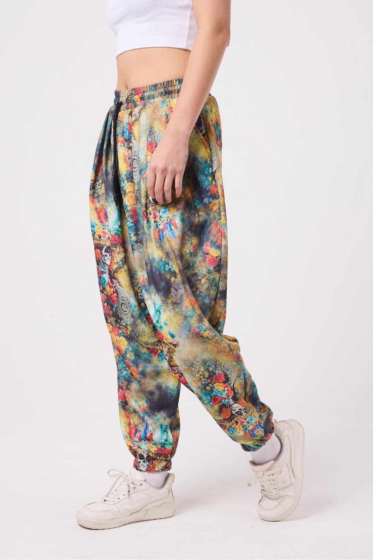 Sporty Shalwar Printed Seersucker Pants - Green - MEXICO SUPERBLUE