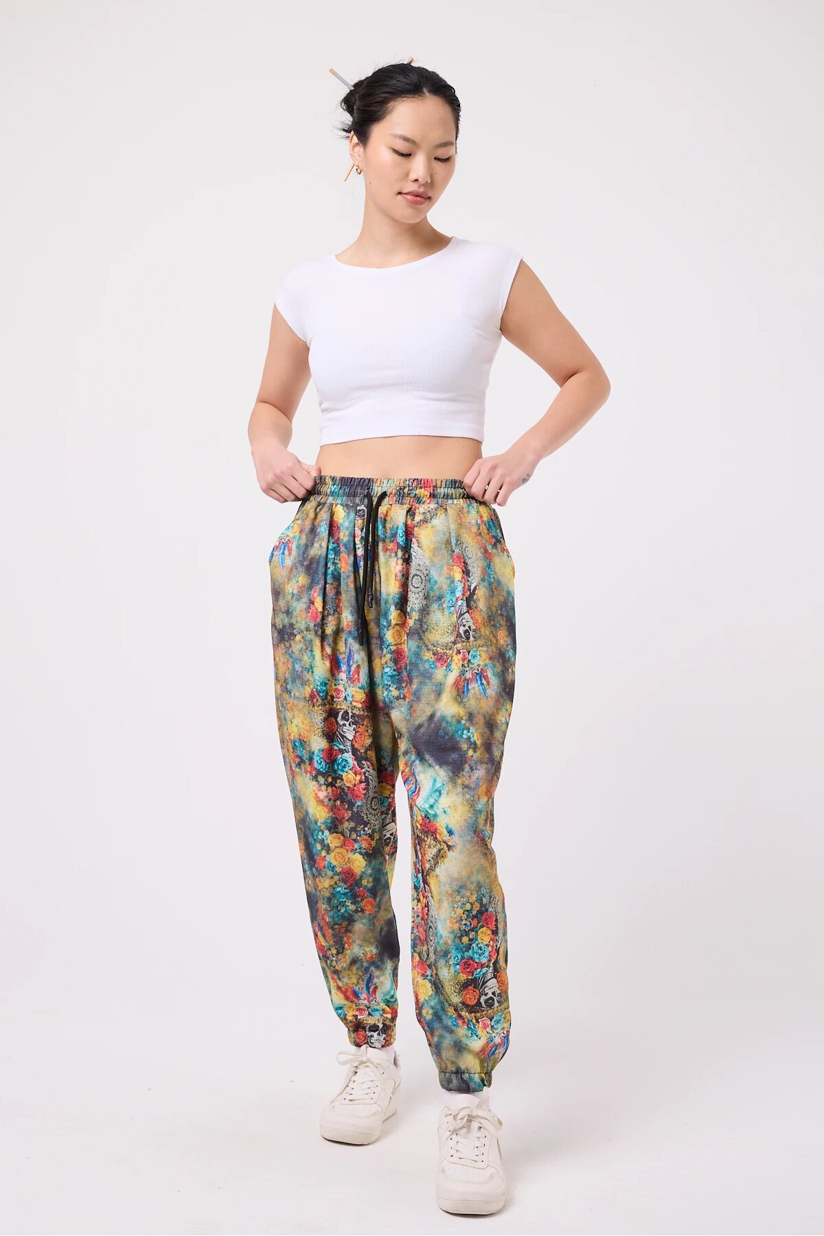 Sporty Shalwar Printed Seersucker Pants - Green - MEXICO SUPERBLUE