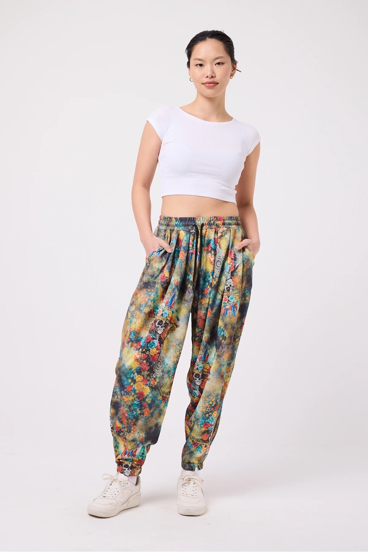 Sporty Shalwar Printed Seersucker Pants - Green - MEXICO SUPERBLUE