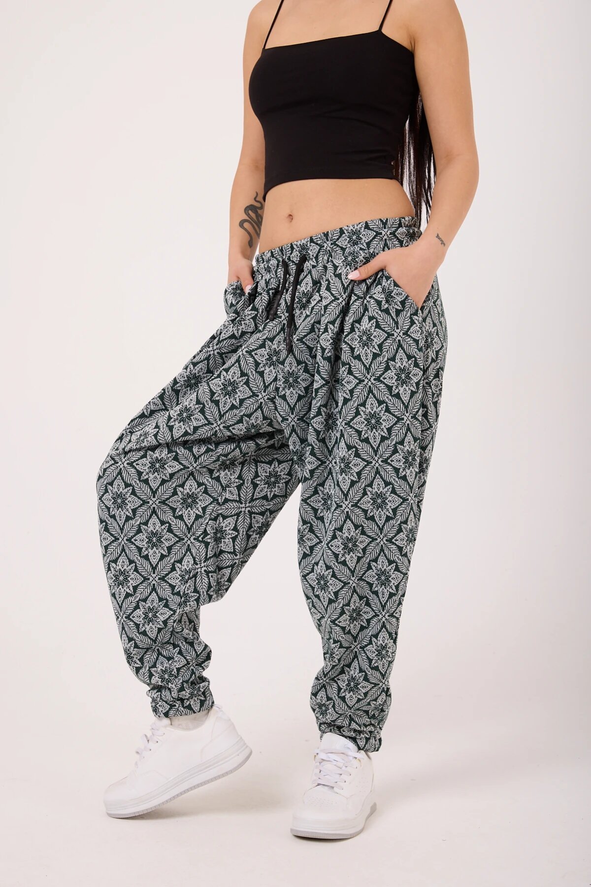 Sporty Harem Printed Pants - Green - MEXICO SUPERBLUE
