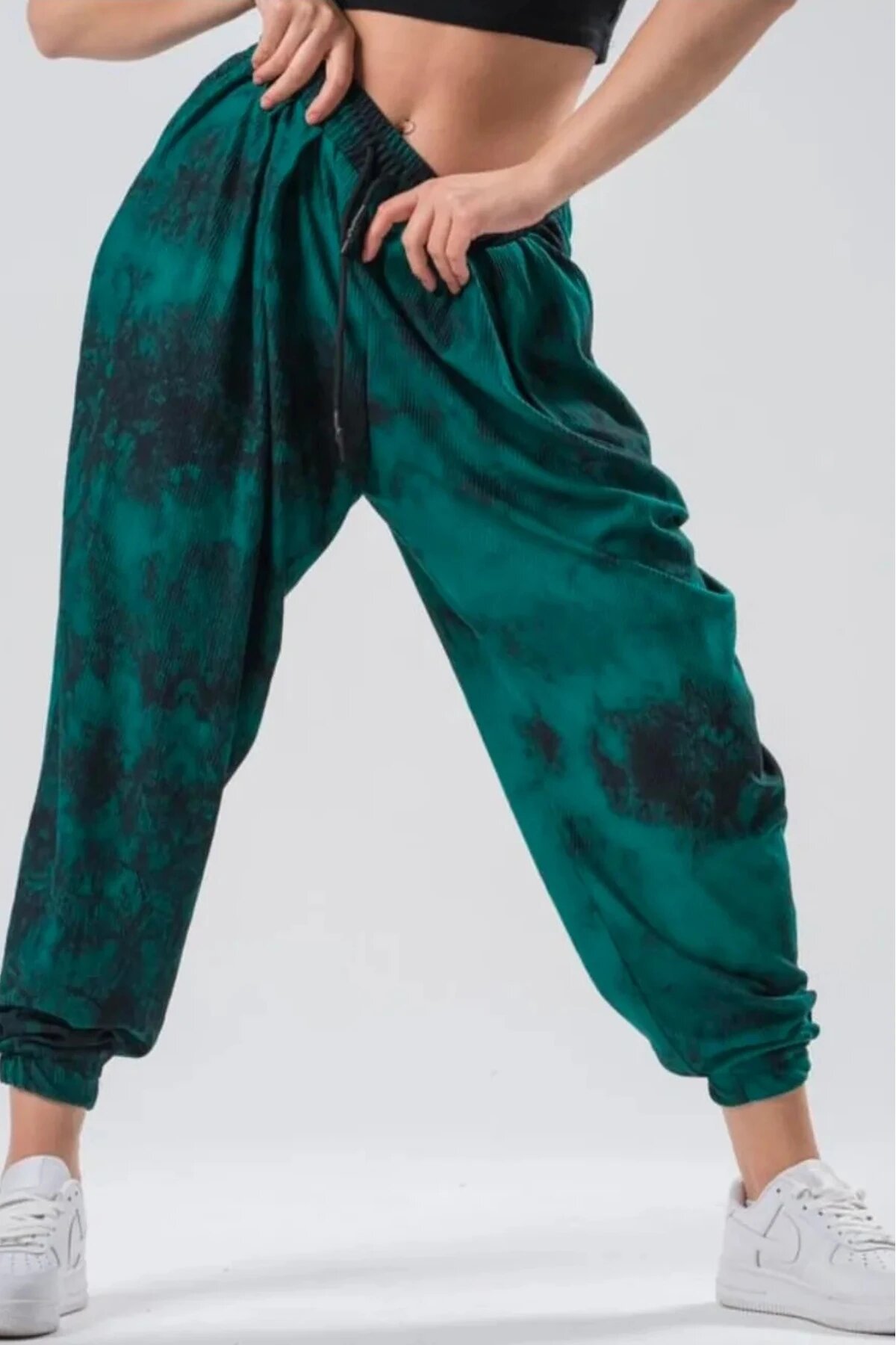Harem Batik Elastic-Waist Pants - Green - MEXICO SUPERBLUE