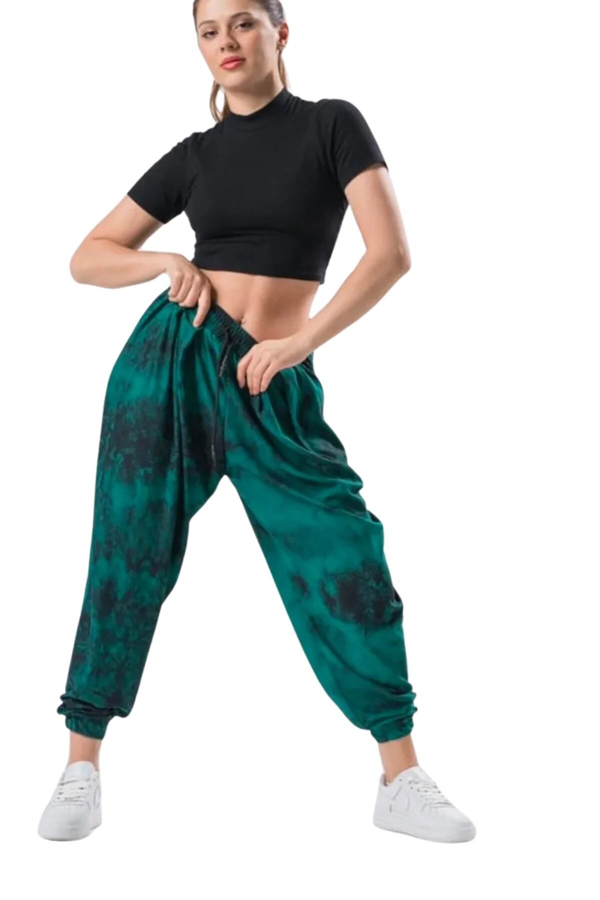 Harem Batik Elastic-Waist Pants - Green - MEXICO SUPERBLUE