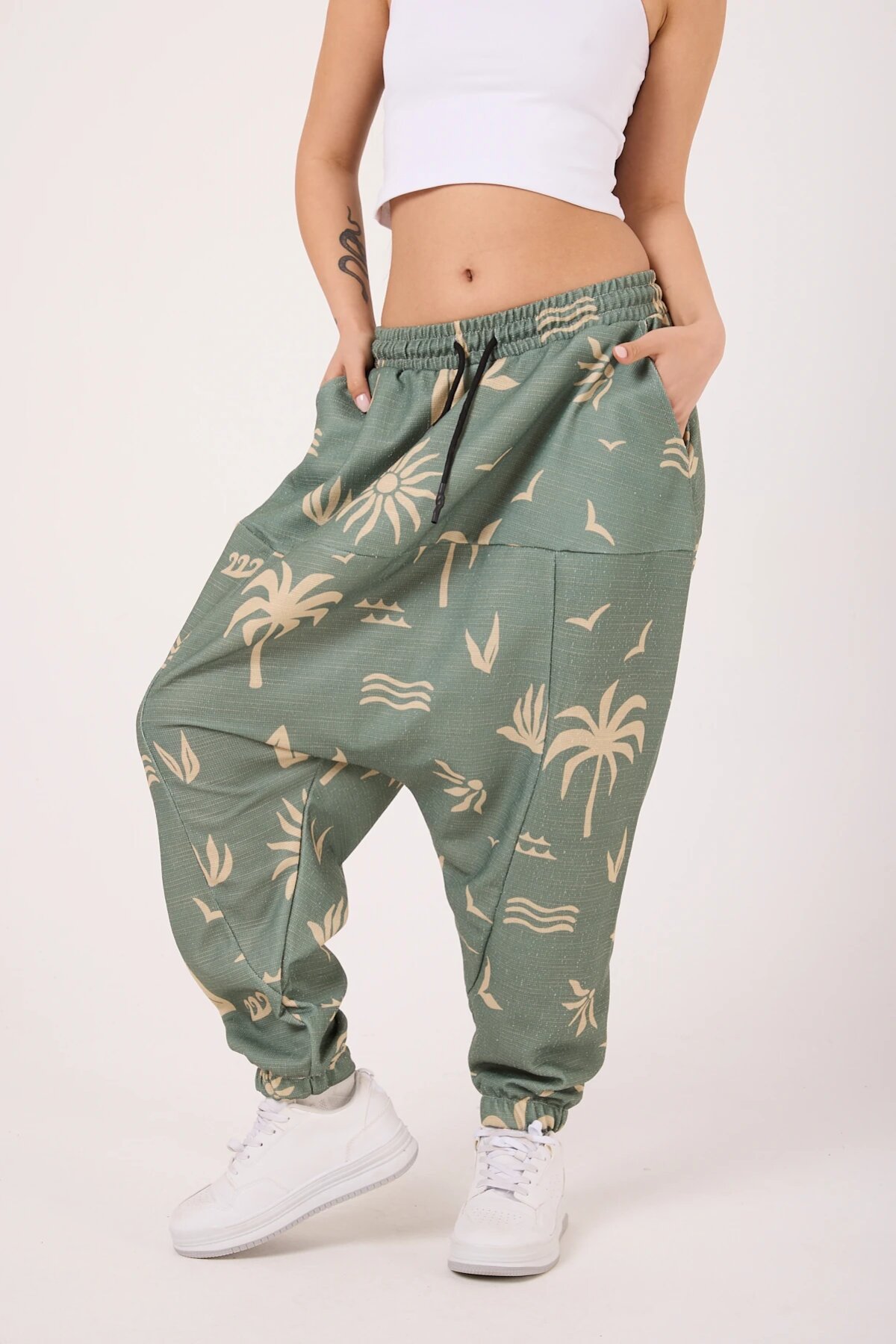 Sporty Striped Harem Pants - Green - MEXICO SUPERBLUE