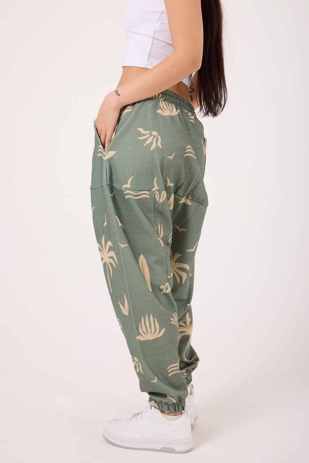 Sporty Striped Harem Pants - Green - MEXICO SUPERBLUE