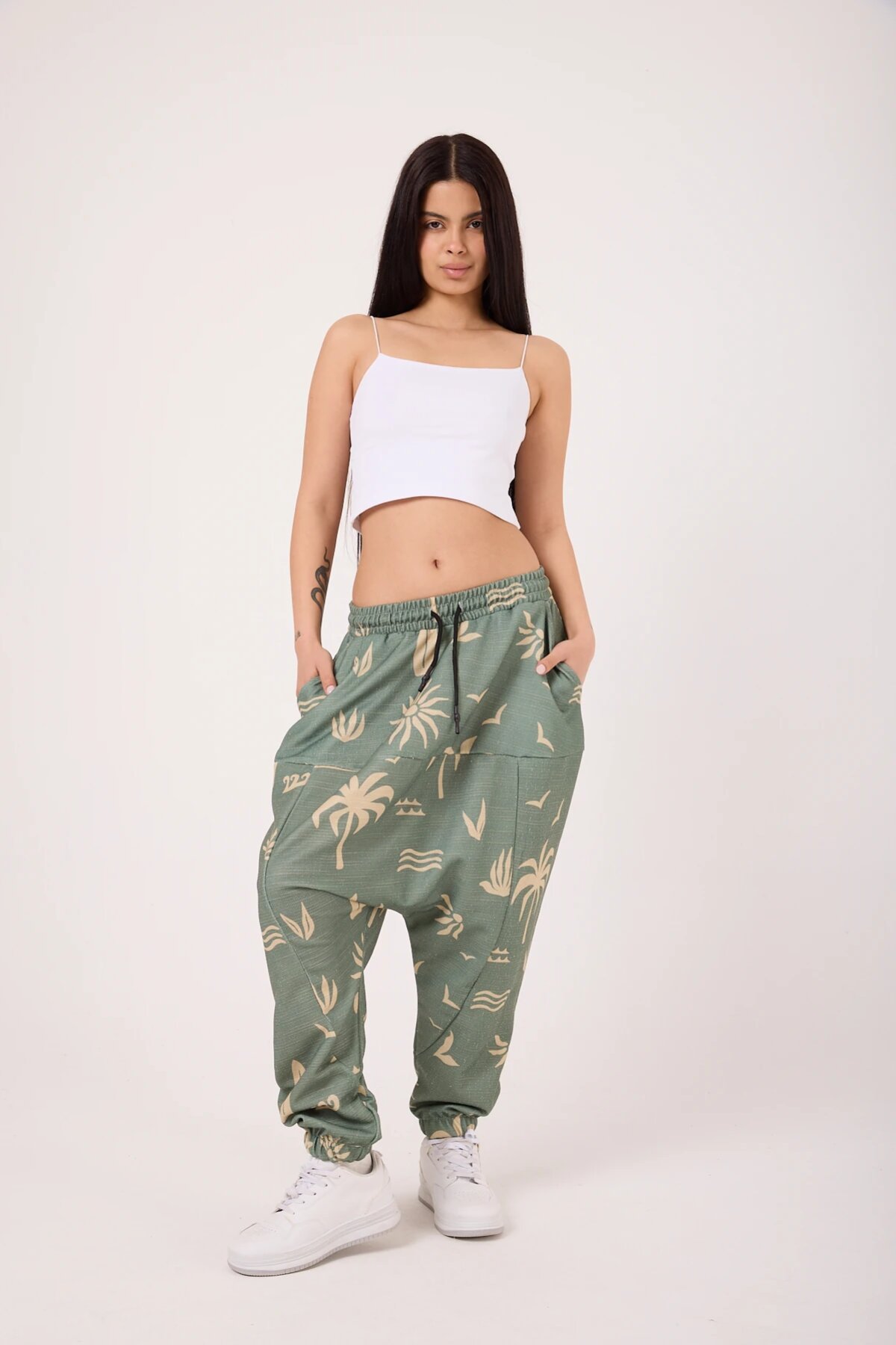 Sporty Striped Harem Pants - Green - MEXICO SUPERBLUE