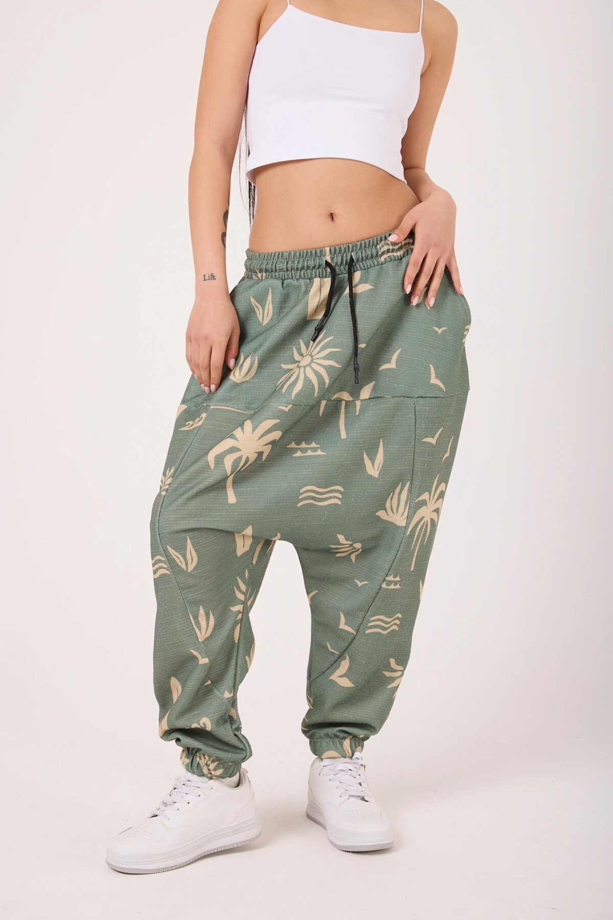 Sporty Striped Harem Pants - Green - MEXICO SUPERBLUE