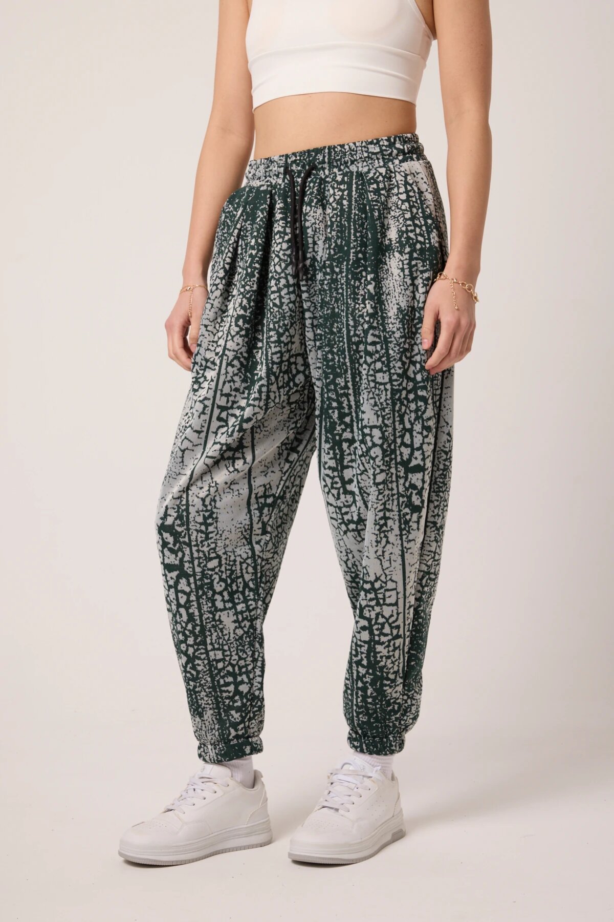 Sporty Jacquard Harem Pants - Green - MEXICO SUPERBLUE