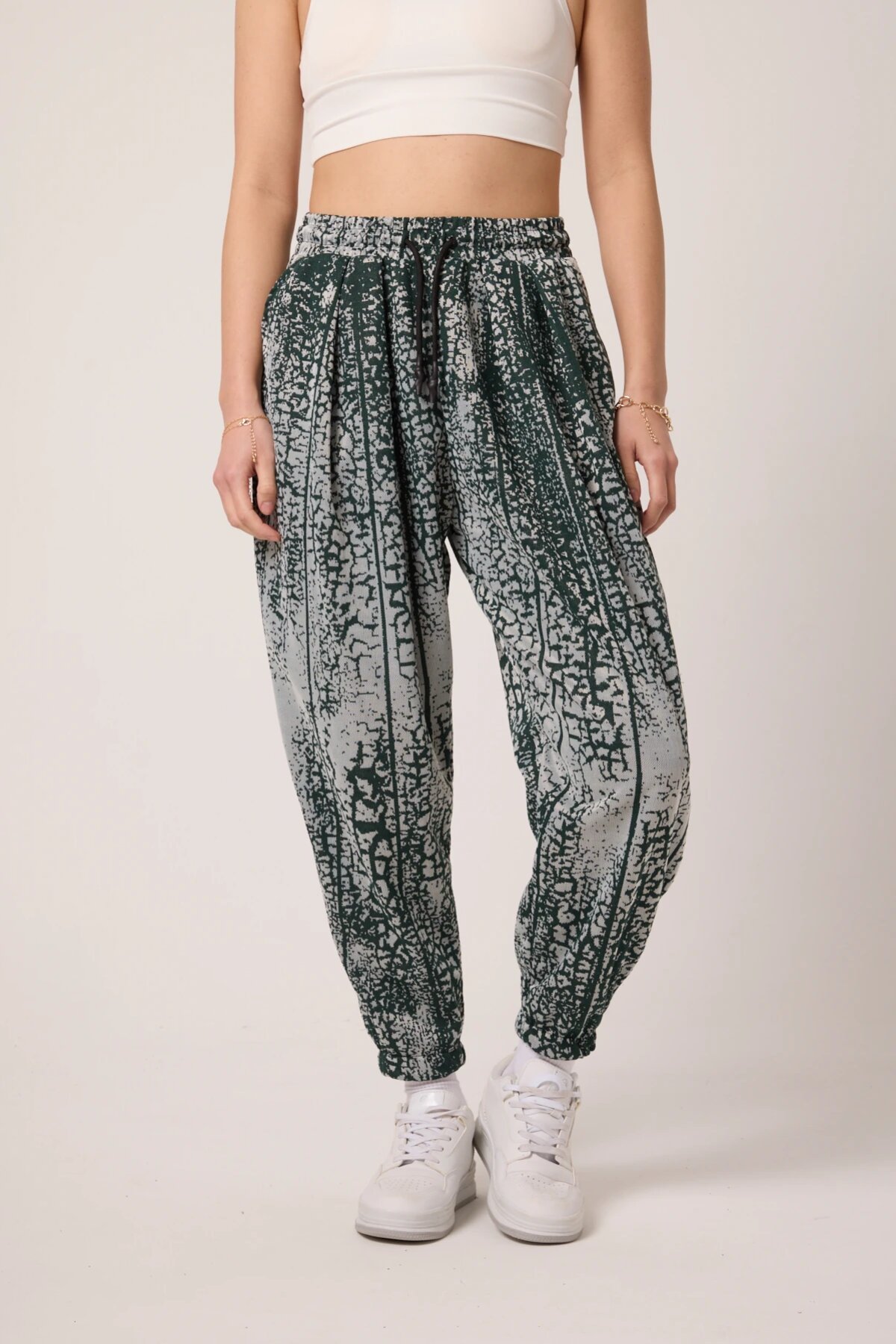 Sporty Jacquard Harem Pants - Green - MEXICO SUPERBLUE