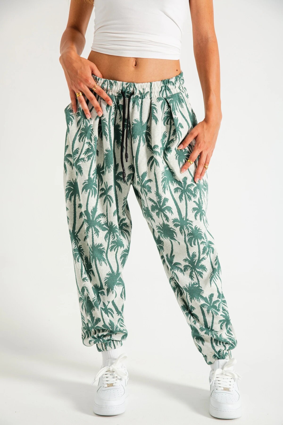 Harem Palm Patterned Pleated Pants - Green - MEXICO SUPERBLUE