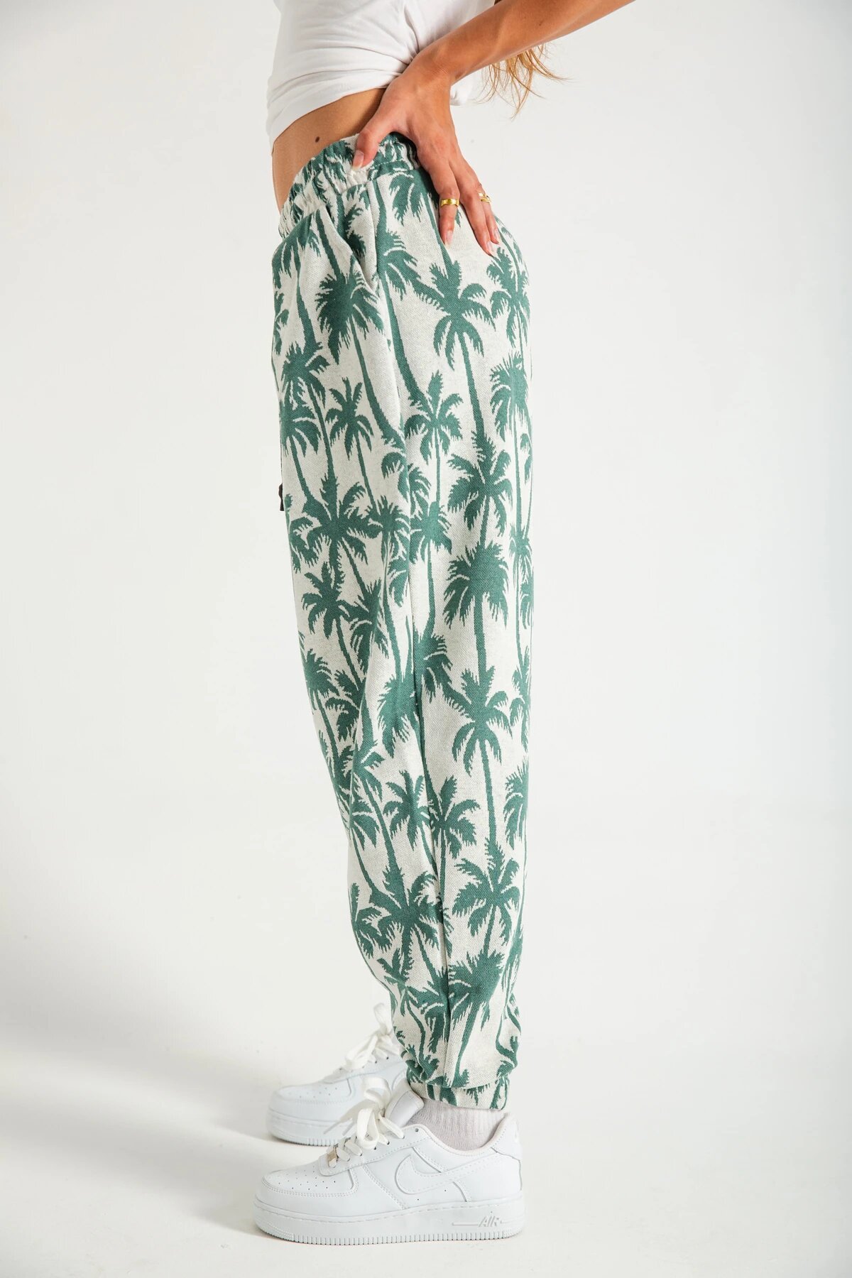 Harem Palm Patterned Pleated Pants - Green - MEXICO SUPERBLUE