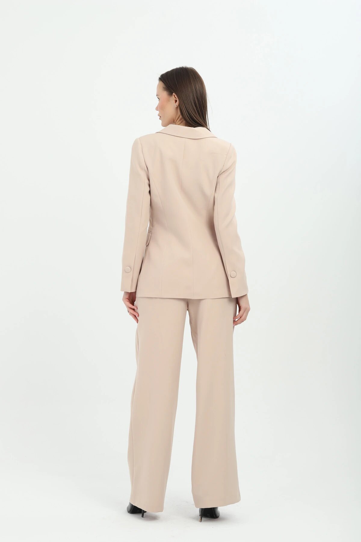 Plus Size Classic Modern Blazer Set - Beige - Milamia