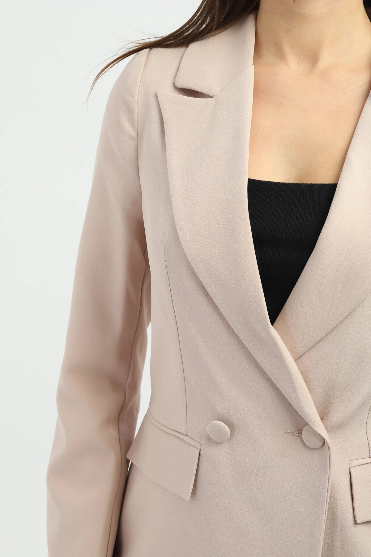 Plus Size Classic Modern Blazer Set - Beige - Milamia