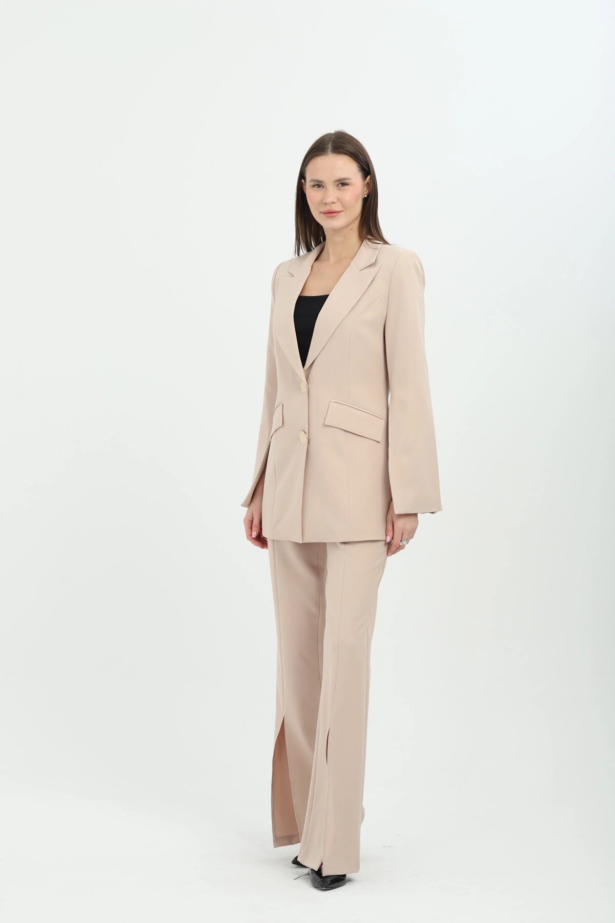 Blazer Two-Piece Set - Beige - Milamia