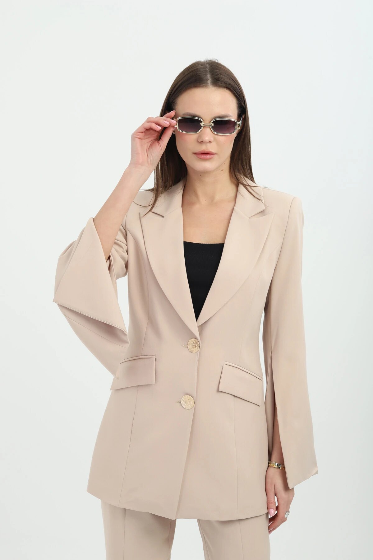 Blazer Two-Piece Set - Beige - Milamia