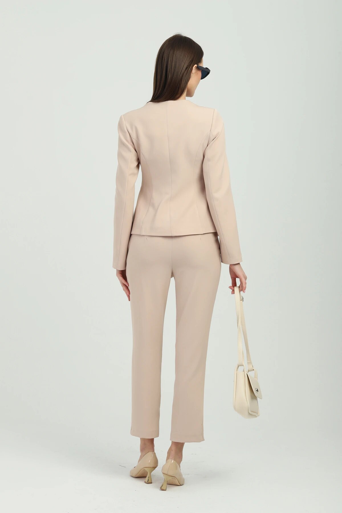 Gold-Buttoned Two-Piece Set - Beige - Milamia
