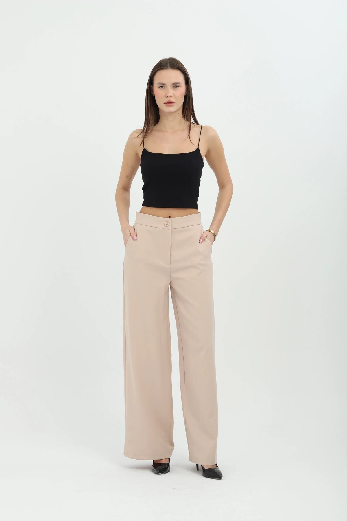 Double Breasted Waist-Tie Two-Piece Set - Beige - Milamia