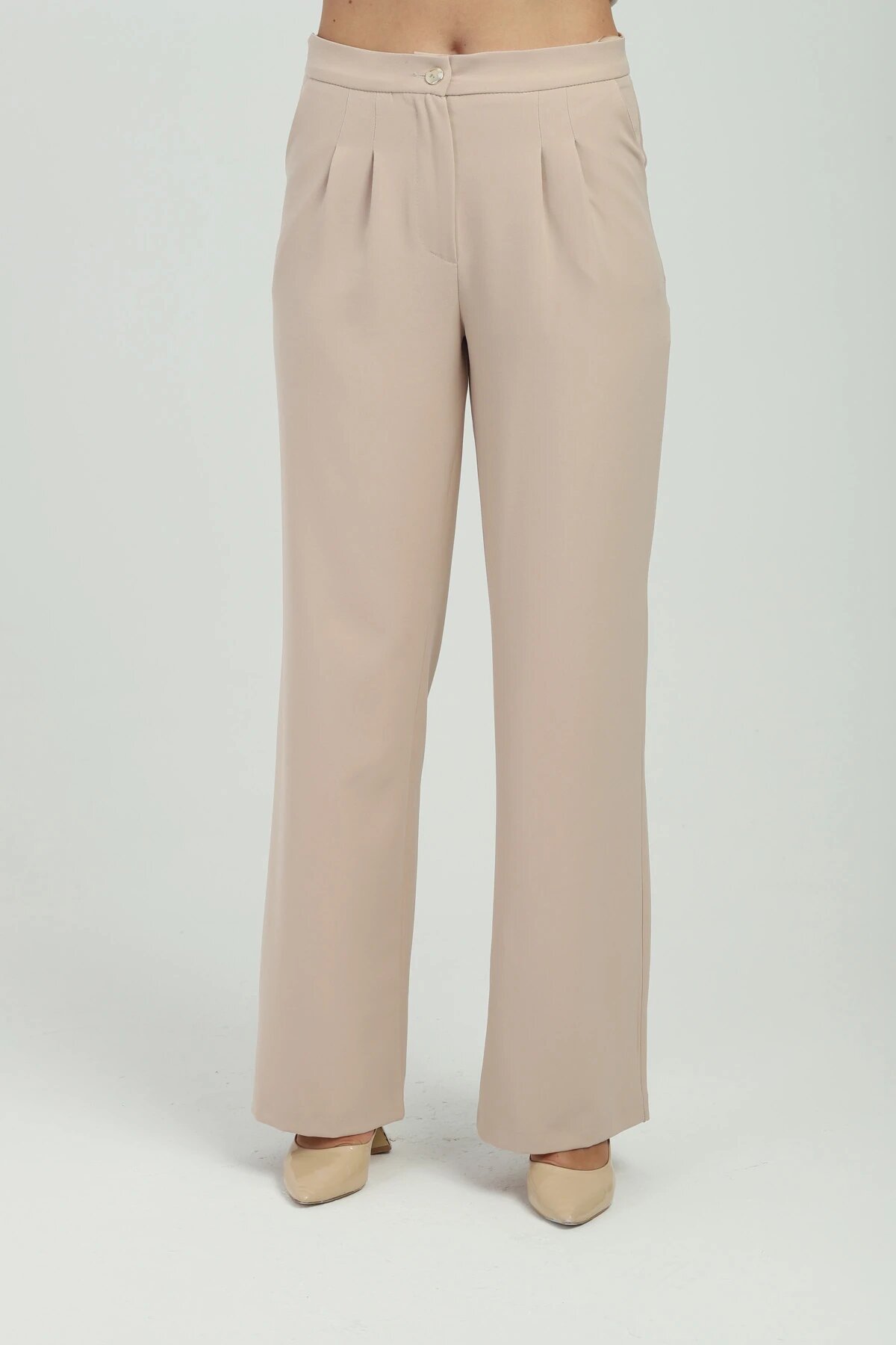 Double-Breasted Button-Detail Suit - Beige - Milamia