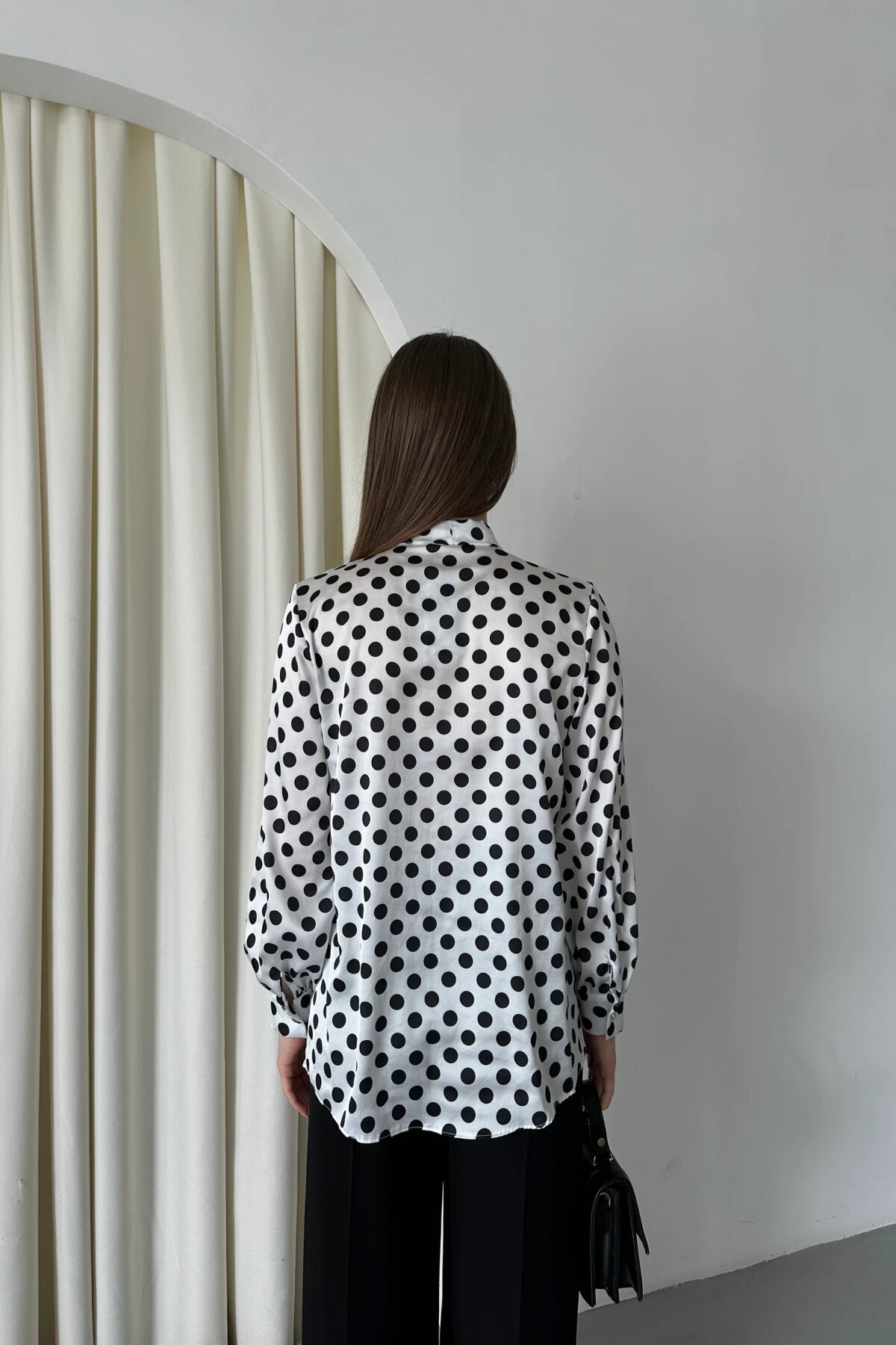 Digital Printed Satin Bow-Detail Shirt - White - Milamia
