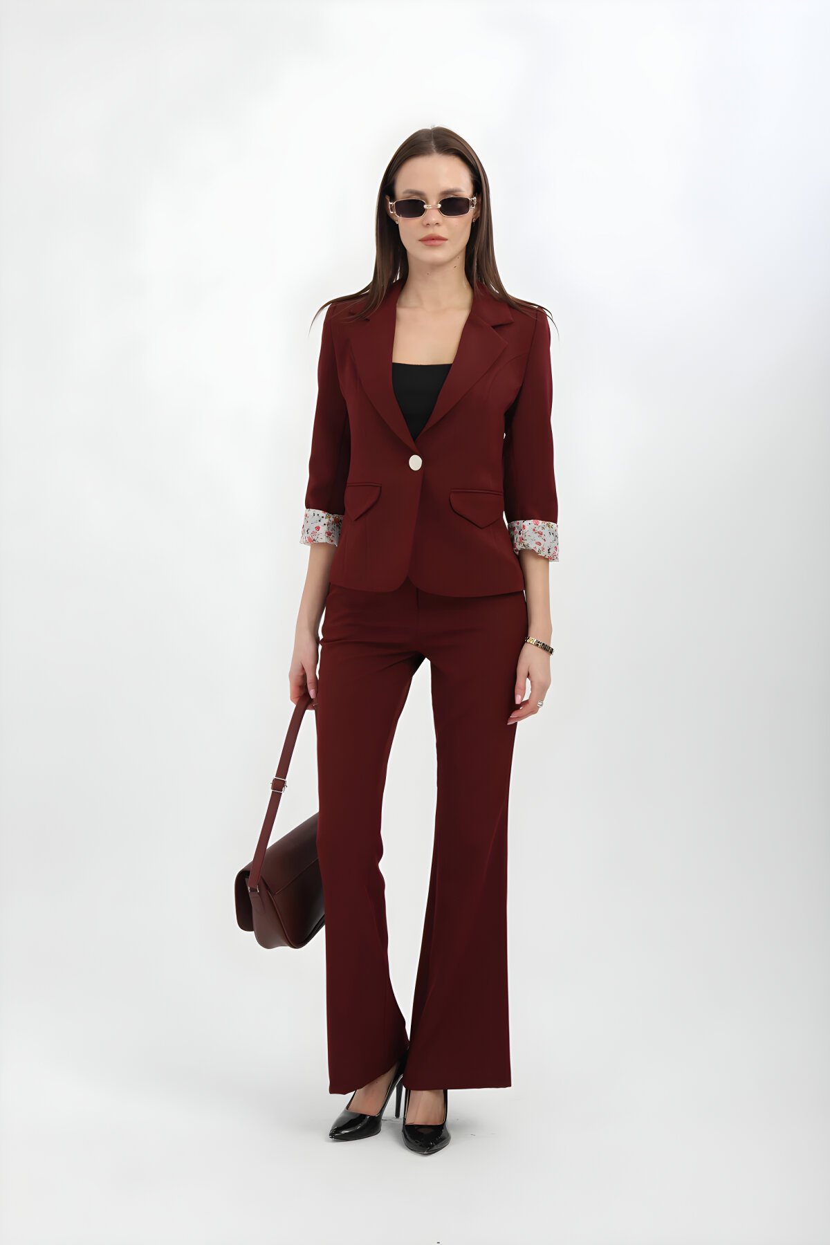 Flared Leg Two-Piece Set - Burgundy - Milamia
