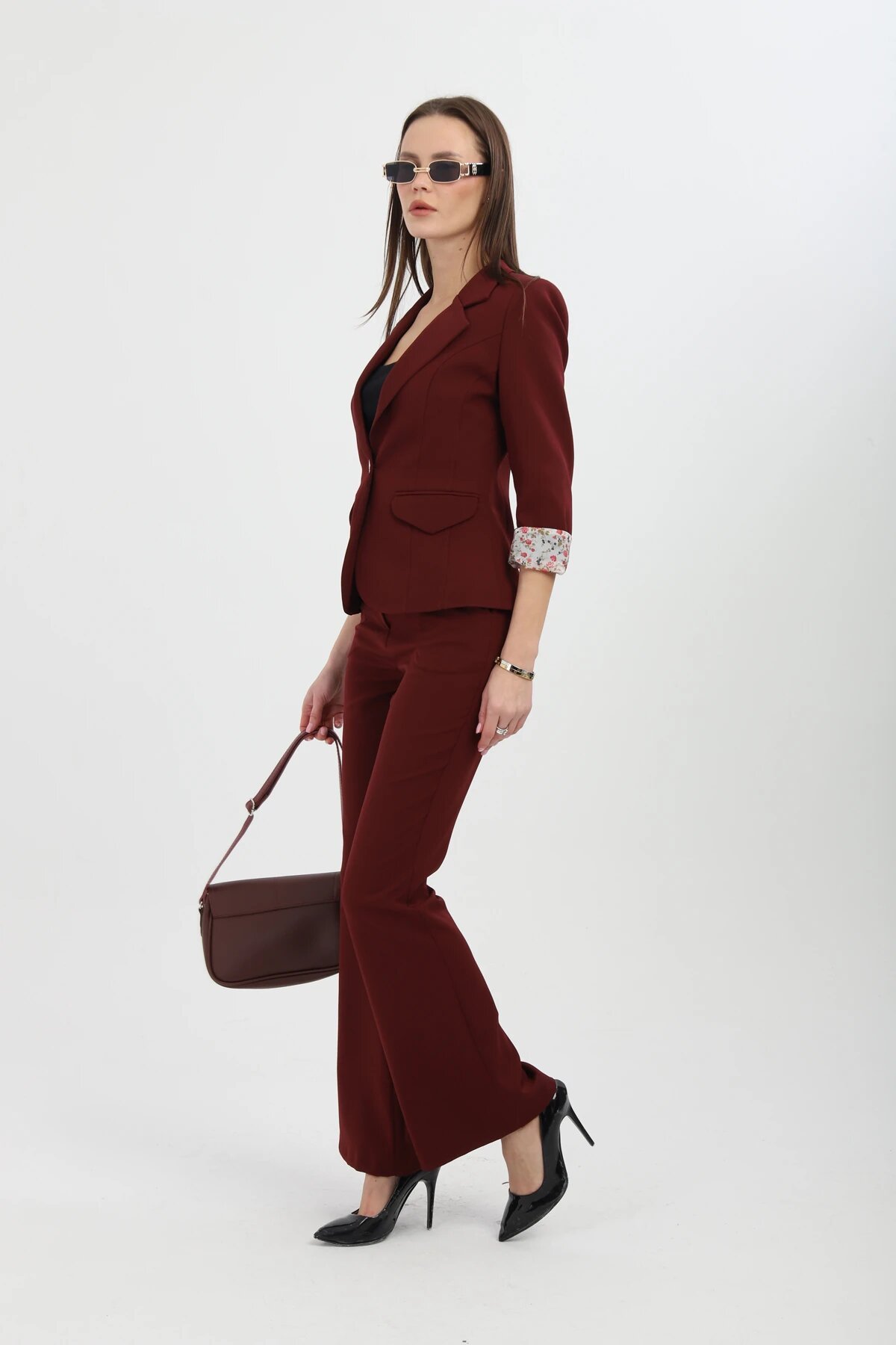 Flared Leg Two-Piece Set - Burgundy - Milamia