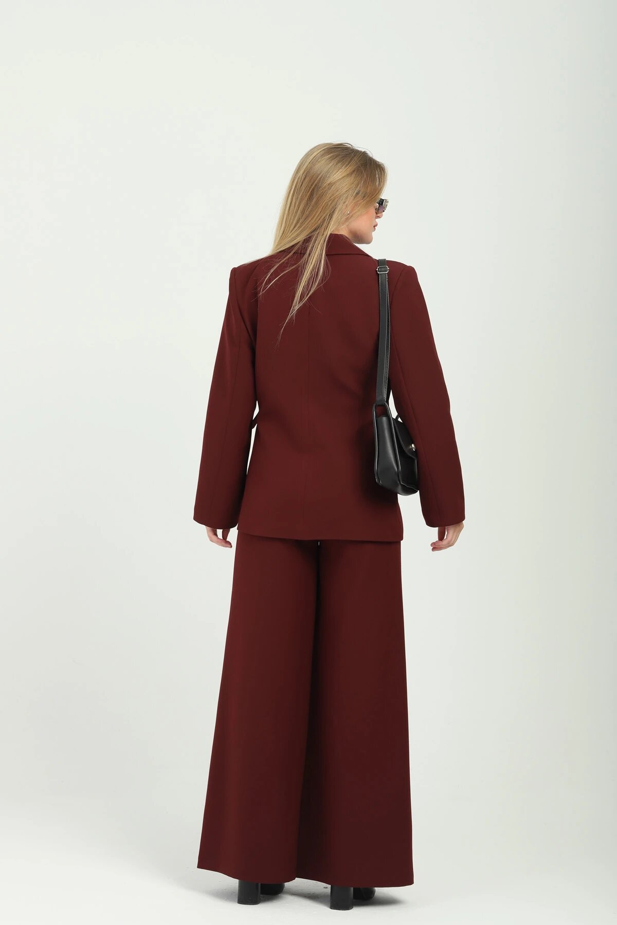 Double-Breasted Side-Tie Set - Burgundy - Milamia