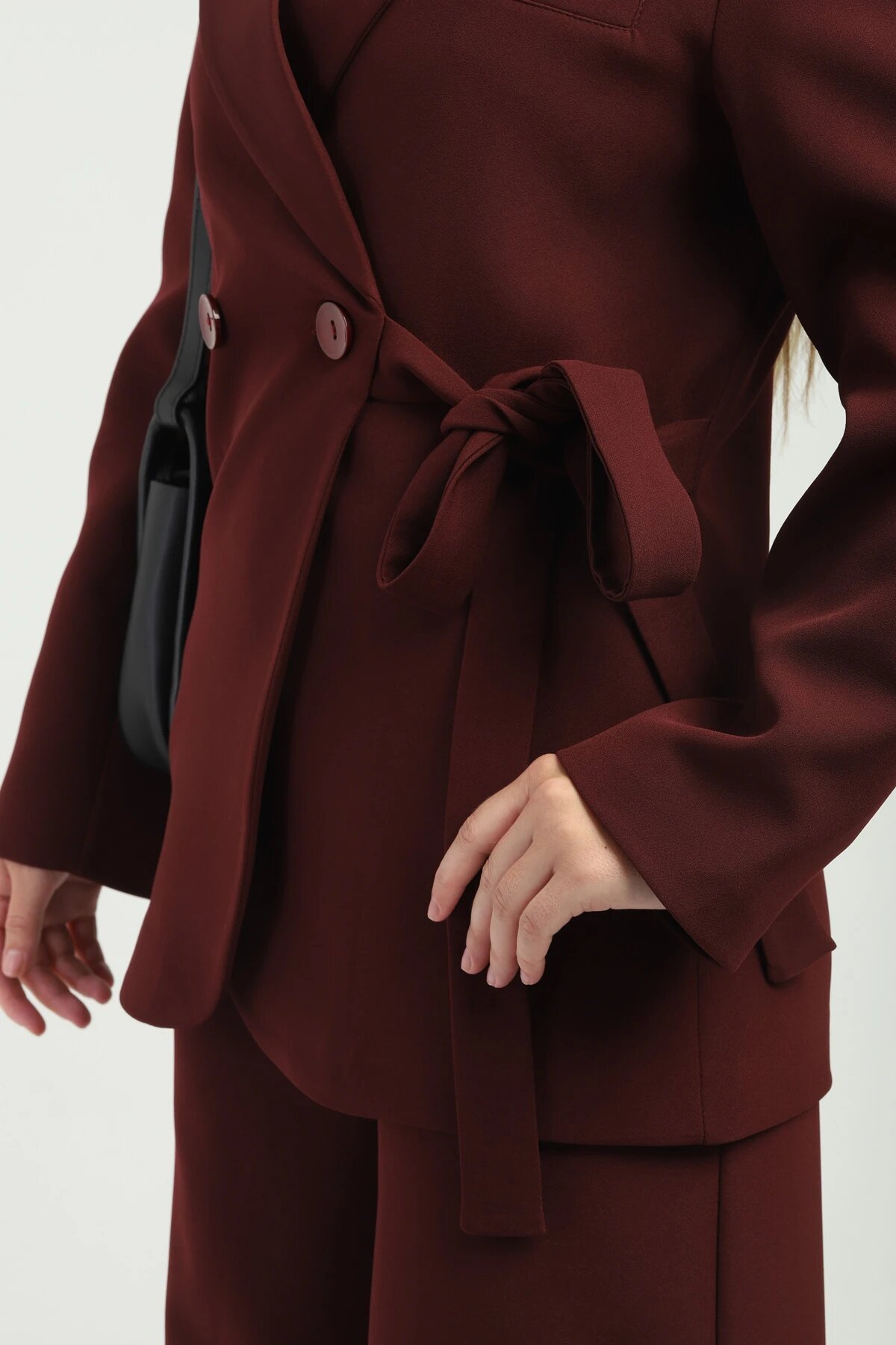 Double-Breasted Side-Tie Set - Burgundy - Milamia