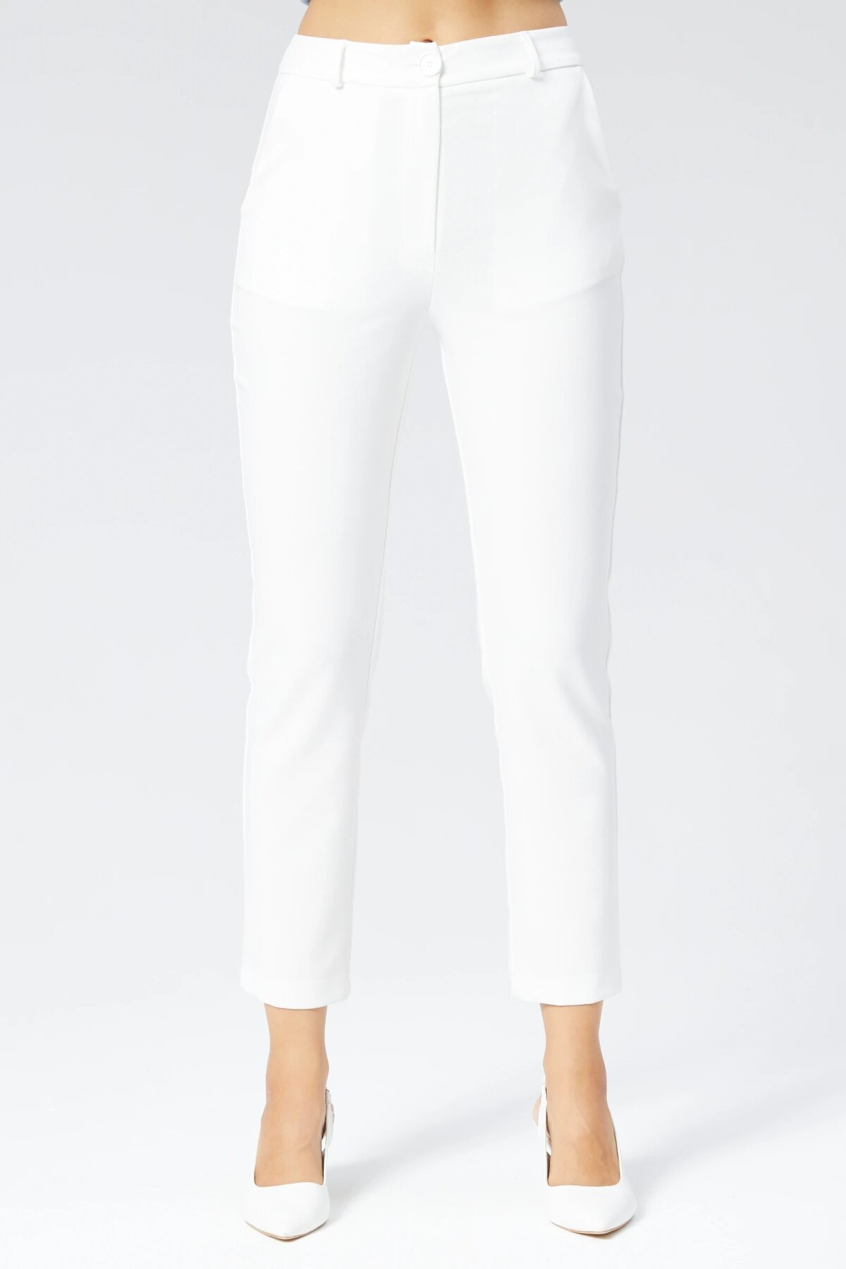 Classic Ankle-Length Slim-Leg Carrot Pants - Ecru - Milamia