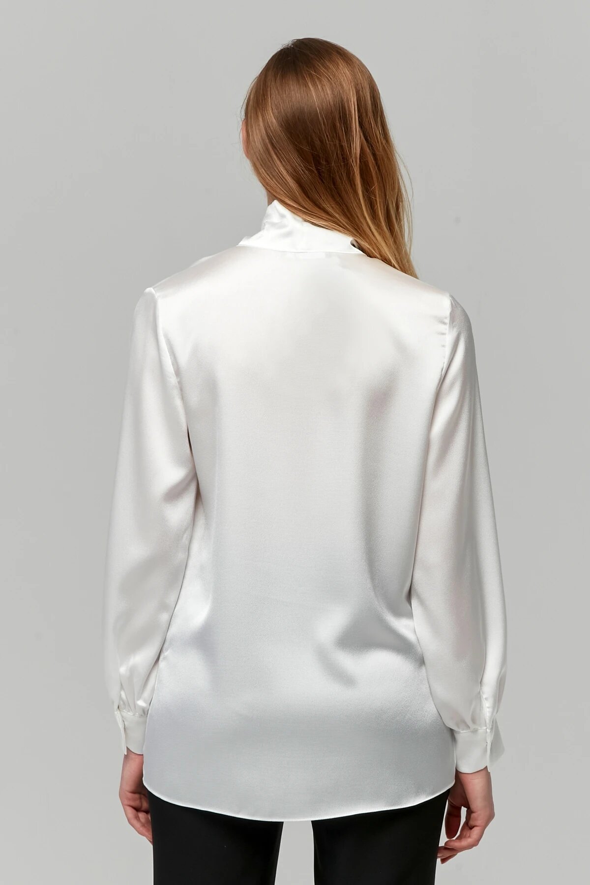 Classic Satin Bow Shirt - Ecru - Milamia