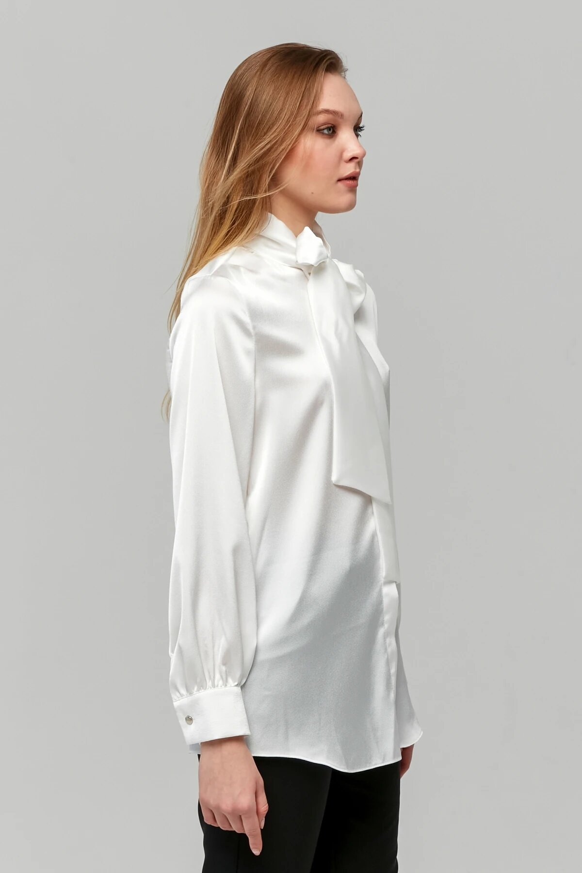 Classic Satin Bow Shirt - Ecru - Milamia
