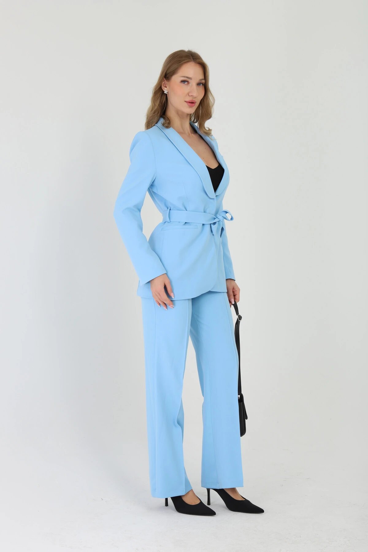 Two-piece Belted Set - Blue - Milamia