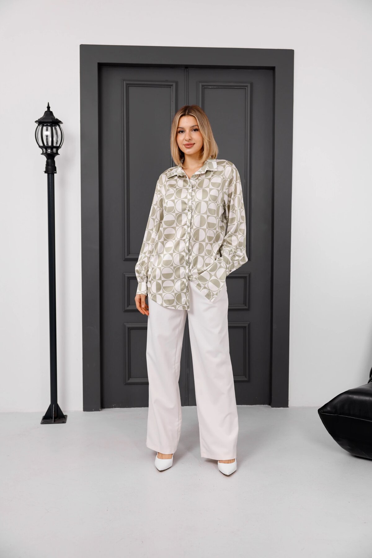 Digital Print Satin Shirt - Mint - Milamia