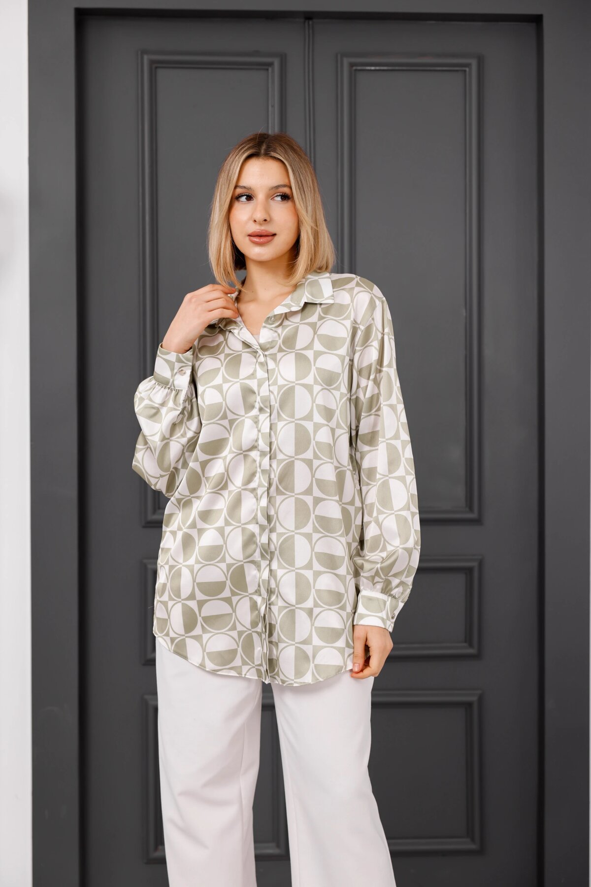 Digital Print Satin Shirt - Mint - Milamia