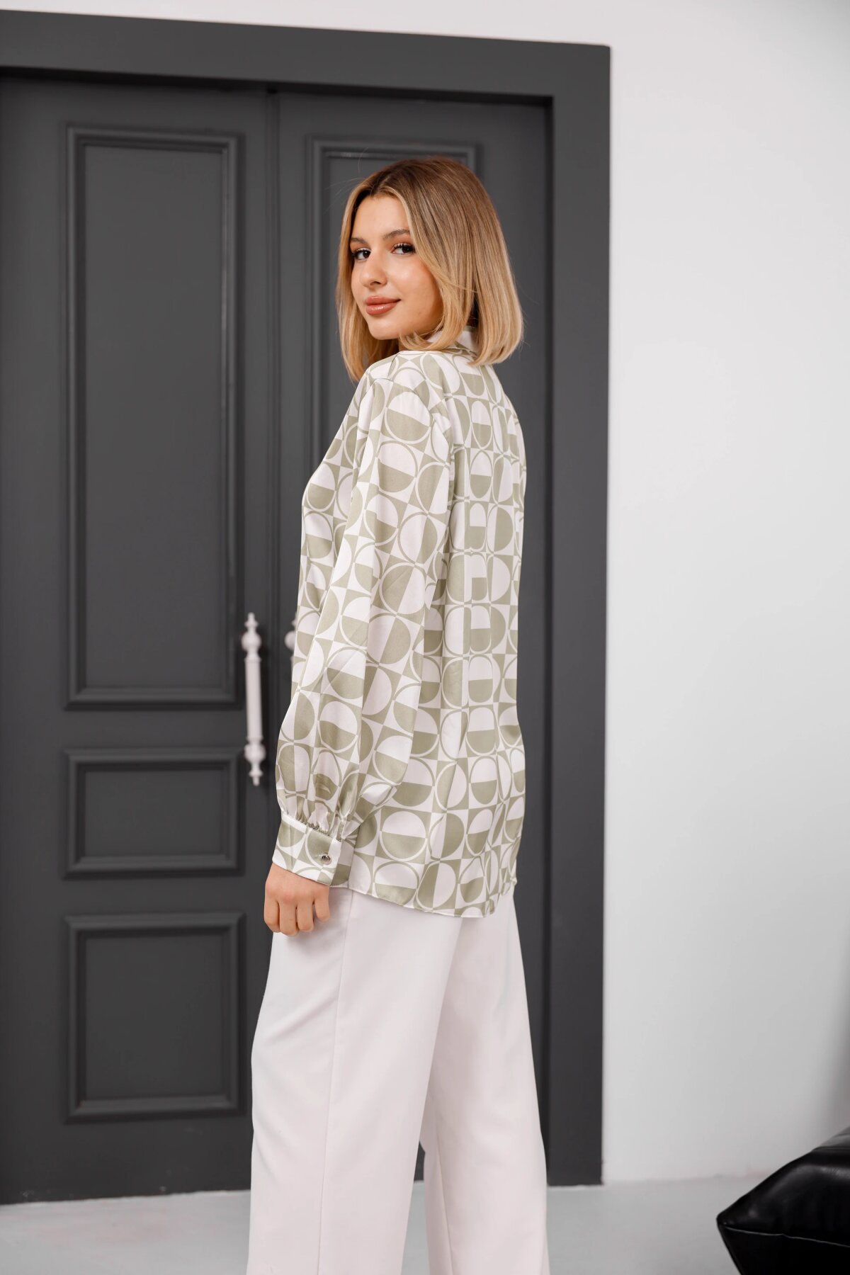Digital Print Satin Shirt - Mint - Milamia