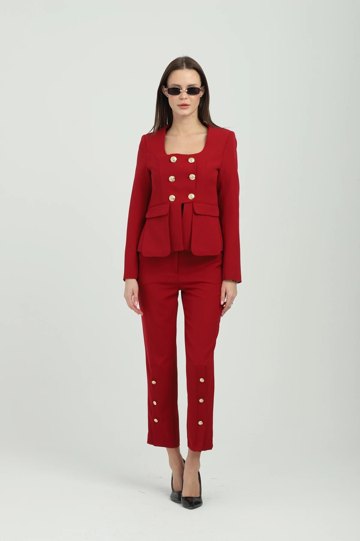 Gold Button Two-Piece Set - Pomegranate Flower - Milamia