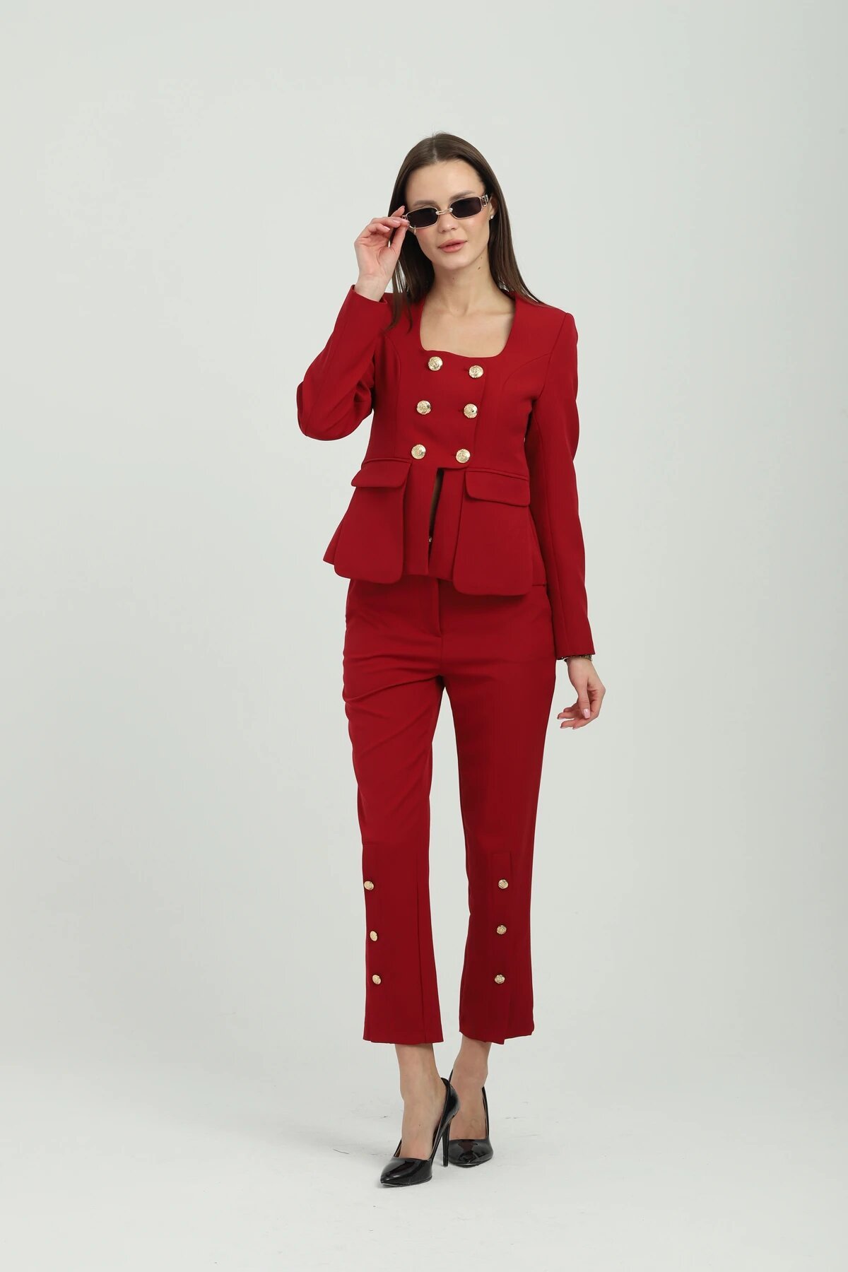 Gold Button Two-Piece Set - Pomegranate Flower - Milamia