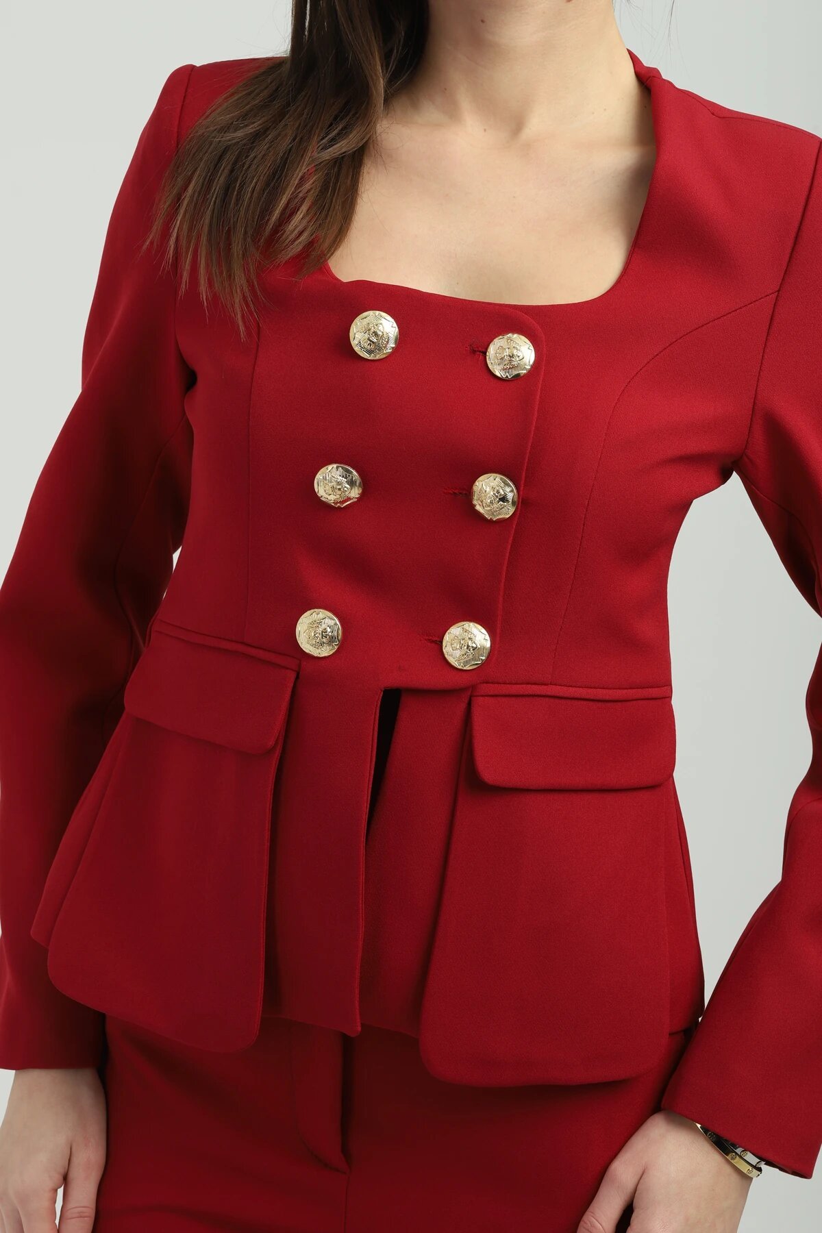 Gold Button Two-Piece Set - Pomegranate Flower - Milamia